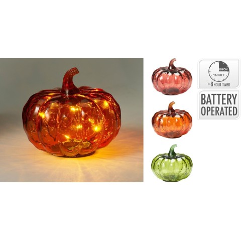 LAMPADA LED VETRO FORMA ZUCCA 15X15X13 3 ASS.