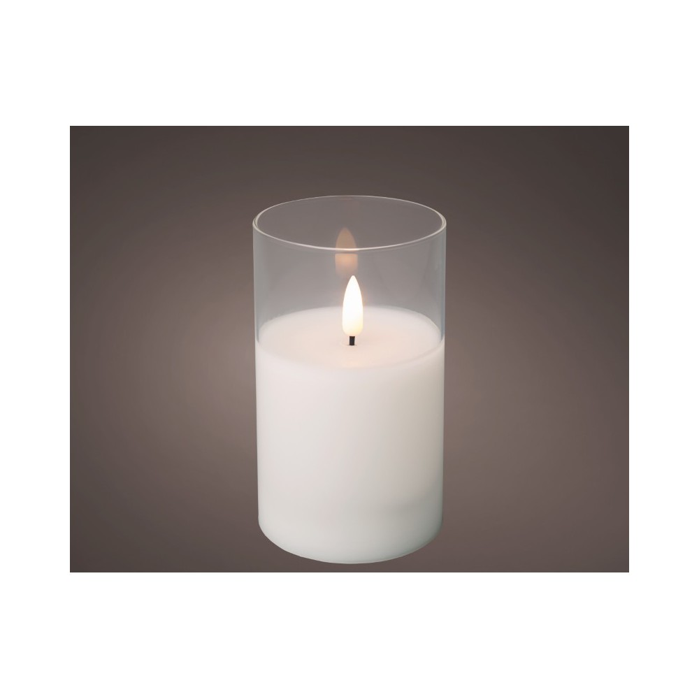 CANDELA BIANCA IN VETRO LED 12.5CM. X 7CM.