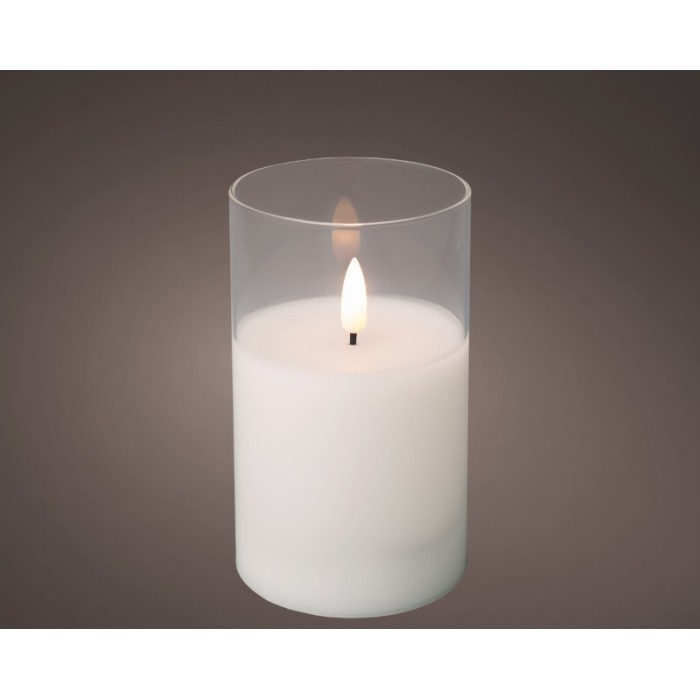CANDELA BIANCA IN VETRO LED 12.5CM. X 7CM.