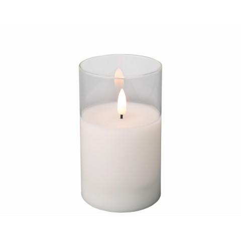CANDELA BIANCA IN VETRO LED 12.5CM. X 7CM.