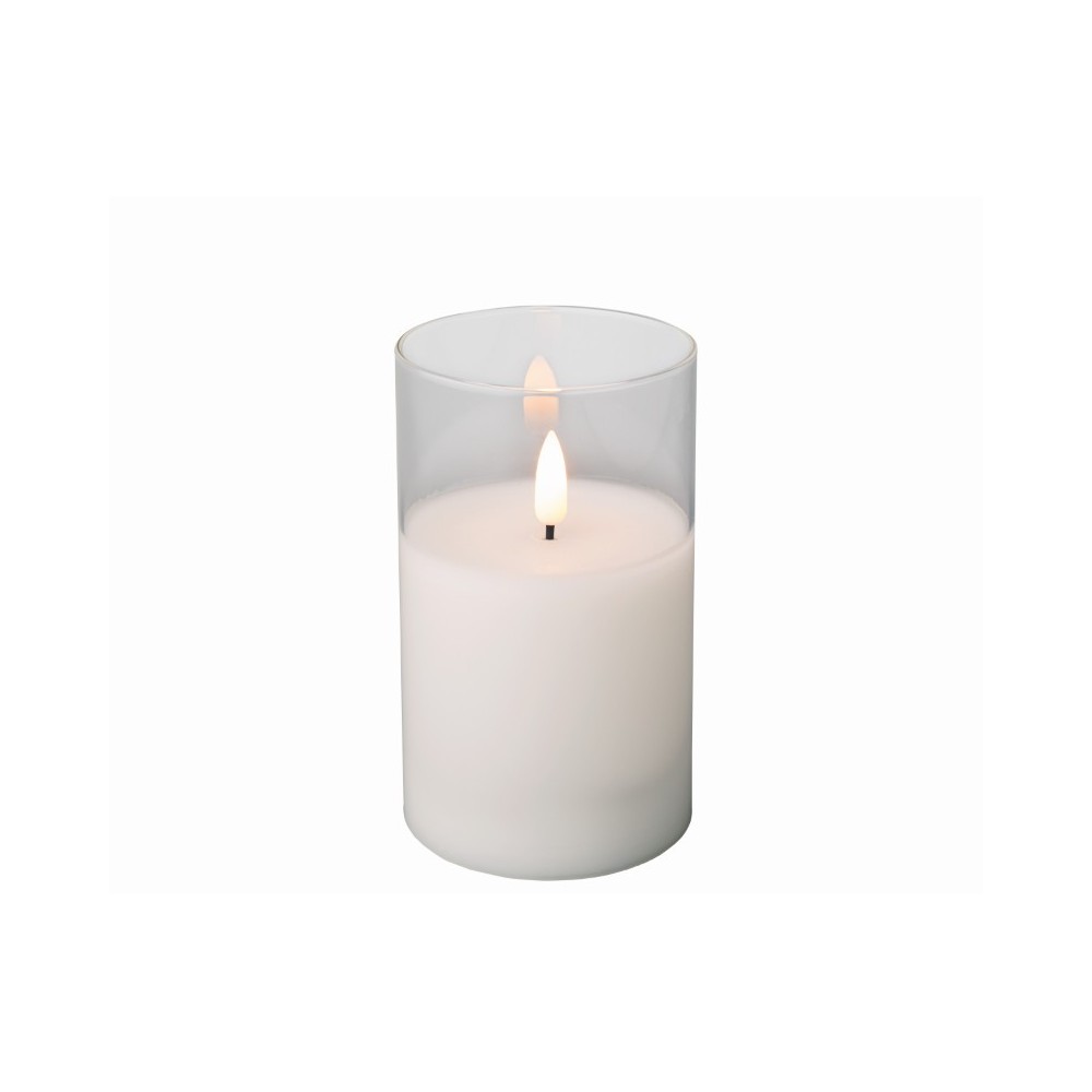 CANDELA BIANCA IN VETRO LED 12.5CM. X 7CM.