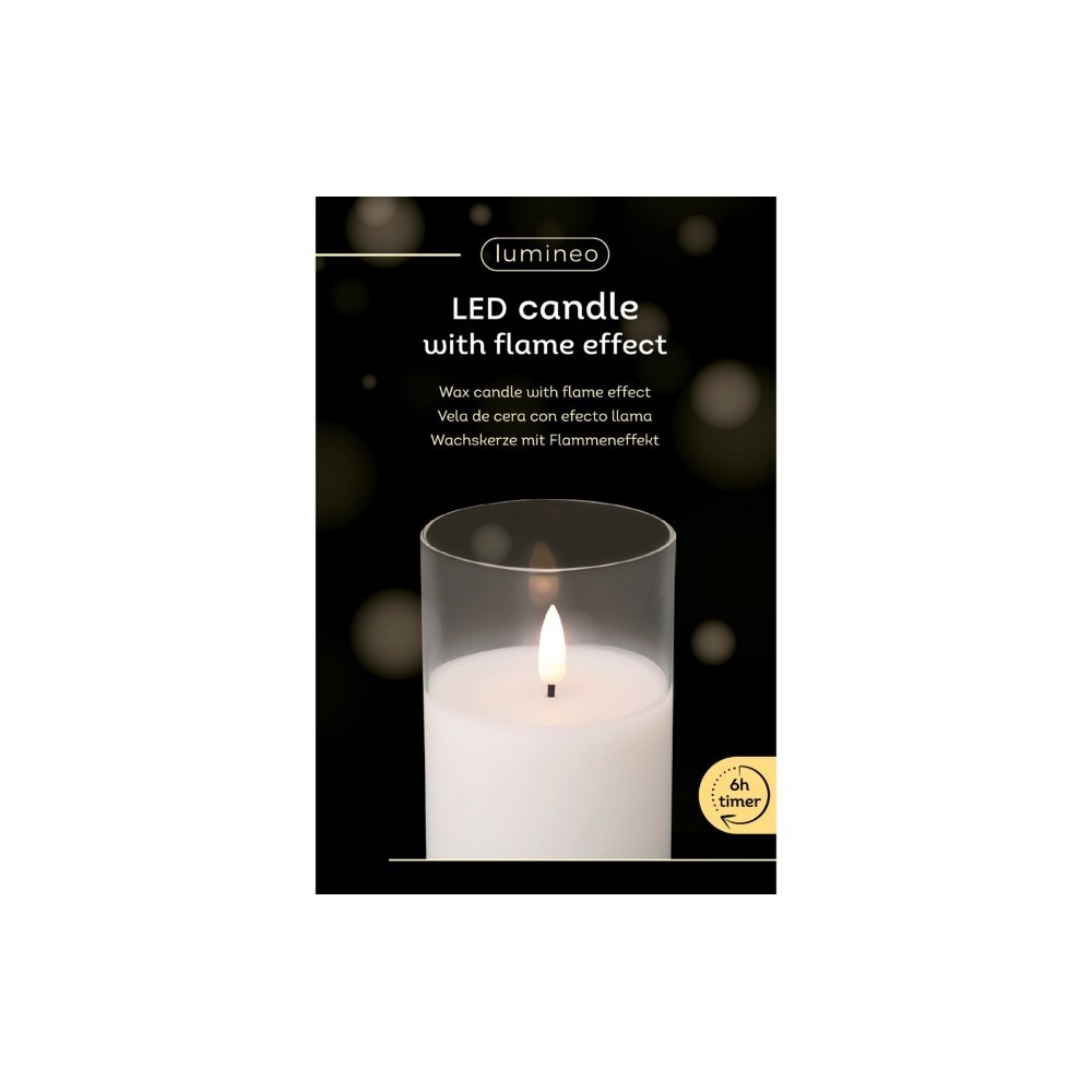 CANDELA BIANCA IN VETRO LED 12.5CM. X 7CM.