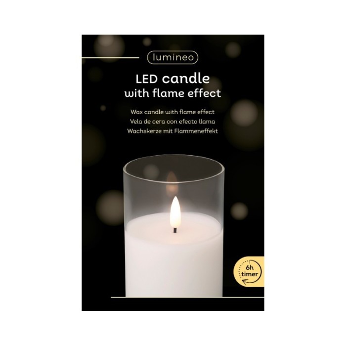 CANDELA BIANCA IN VETRO LED 12.5CM. X 7CM.