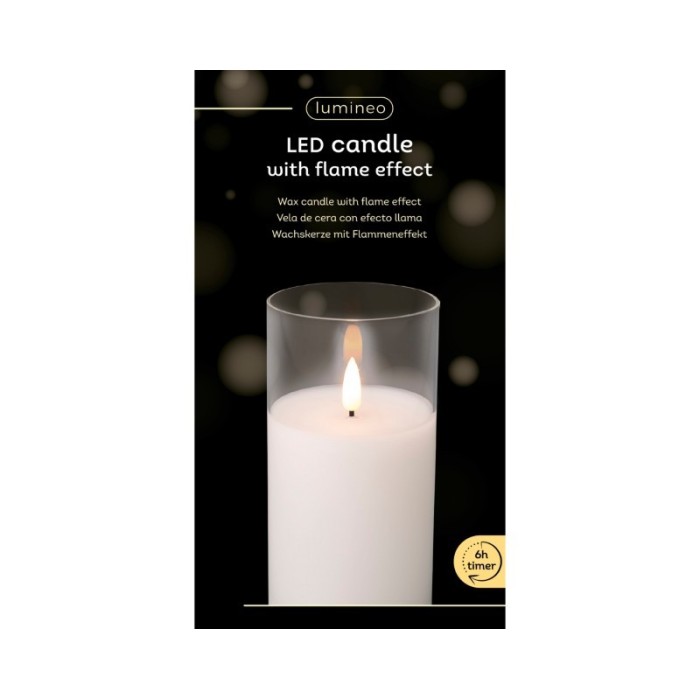 CANDELA WHITE IN VETRO CON LED H.15 D.7.5