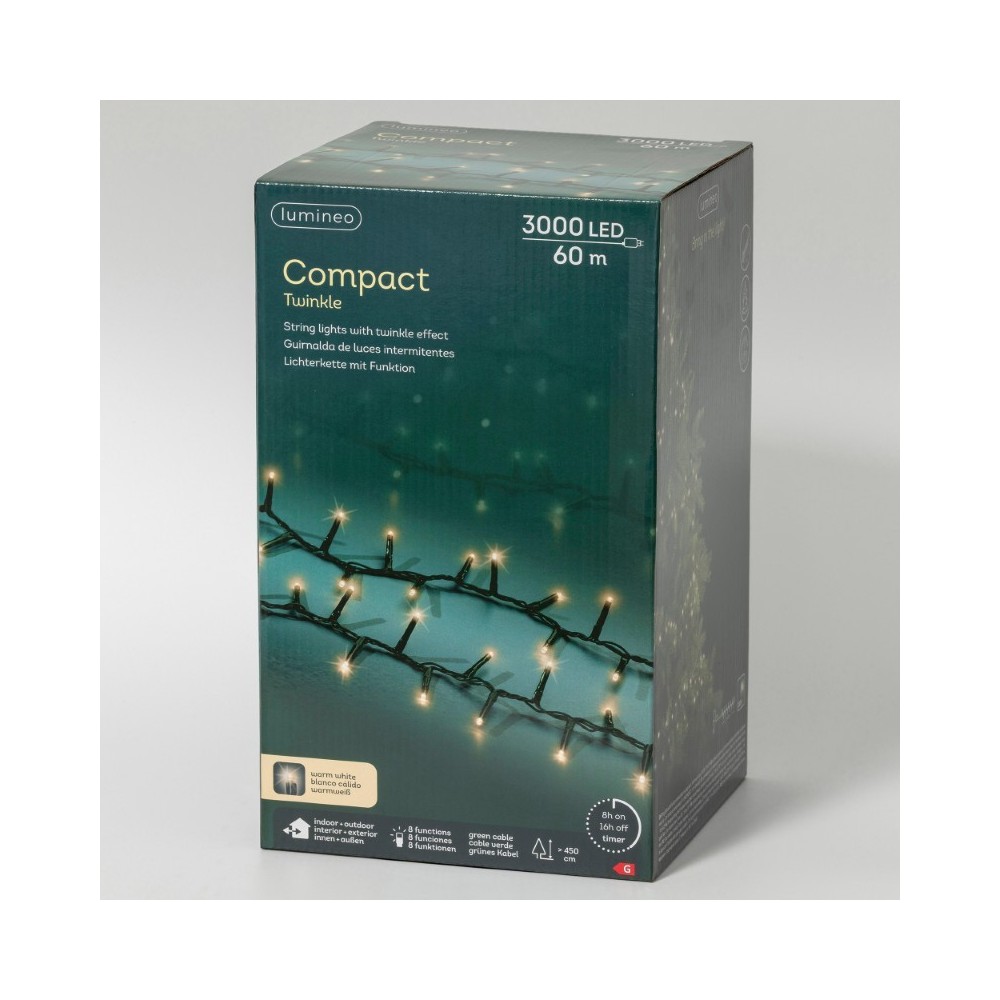 LUCI ALBERO L.60 MT 3000LED FILO VERDE LUCE CALDA