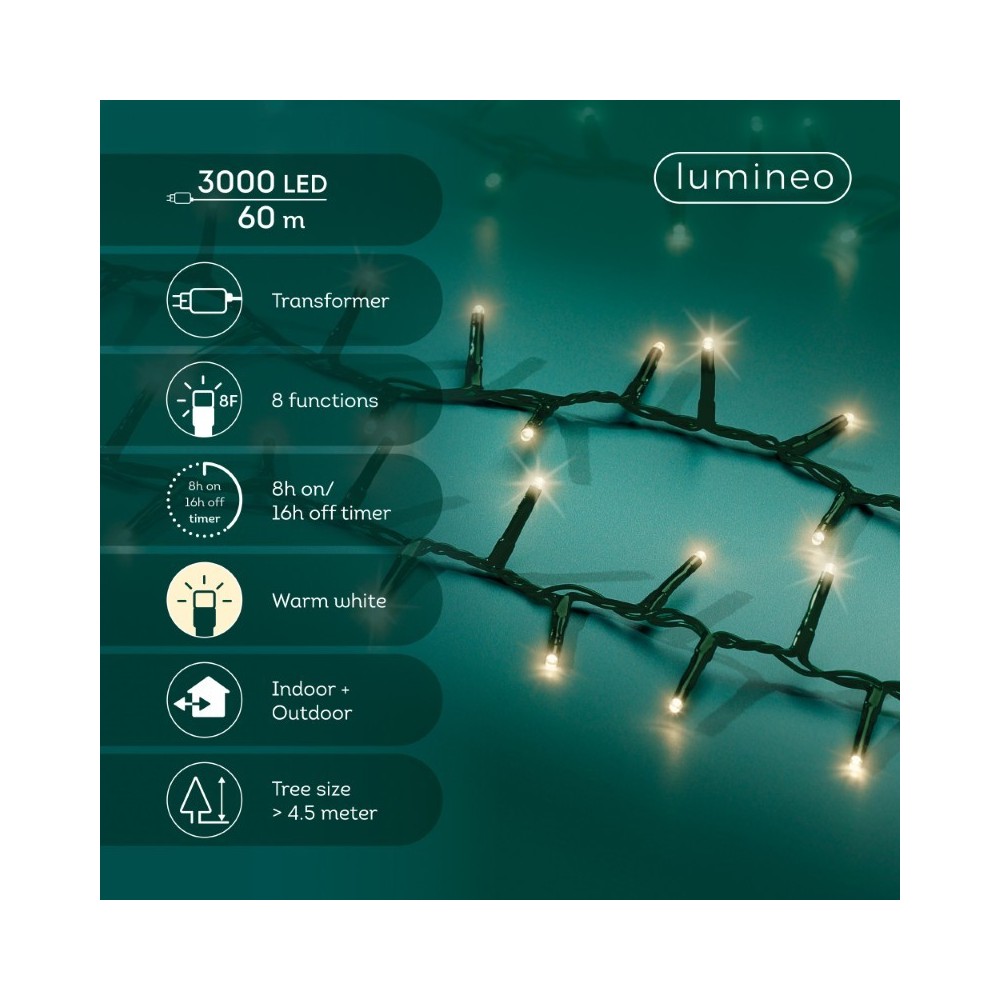 LUCI ALBERO L.60 MT 3000LED FILO VERDE LUCE CALDA