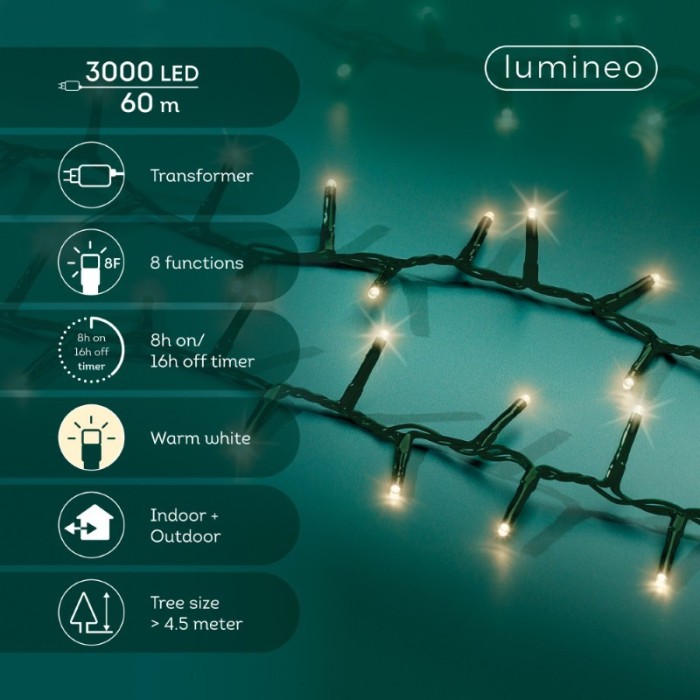 LUCI ALBERO L.60 MT 3000LED FILO VERDE LUCE CALDA