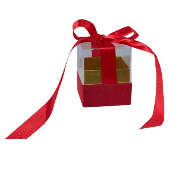 SCATOLA PLEX 6X6X6CM FIOCCO ROSSO