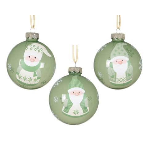 SFERE VETRO D. 8CM. GNOMI VERDE 3 ASSORTITI