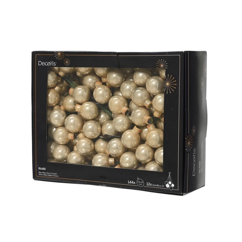 BOX 144 MINI SFERE VETRO CHAMPAGNE D2.5