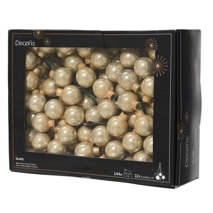 BOX 144 MINI SFERE VETRO CHAMPAGNE D2.5
