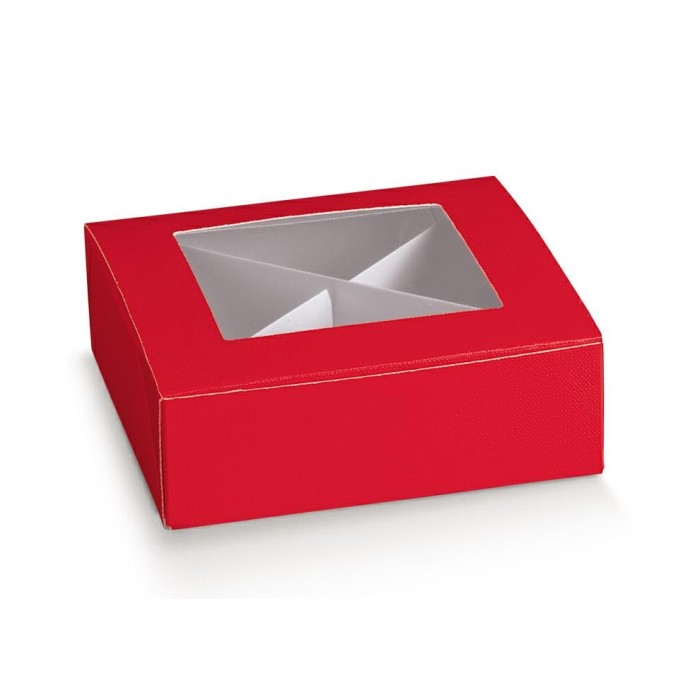 SCATOLA IN CARTONE CON FINESTRA E DIVISORIO 120X120X40 MM. ROSSO