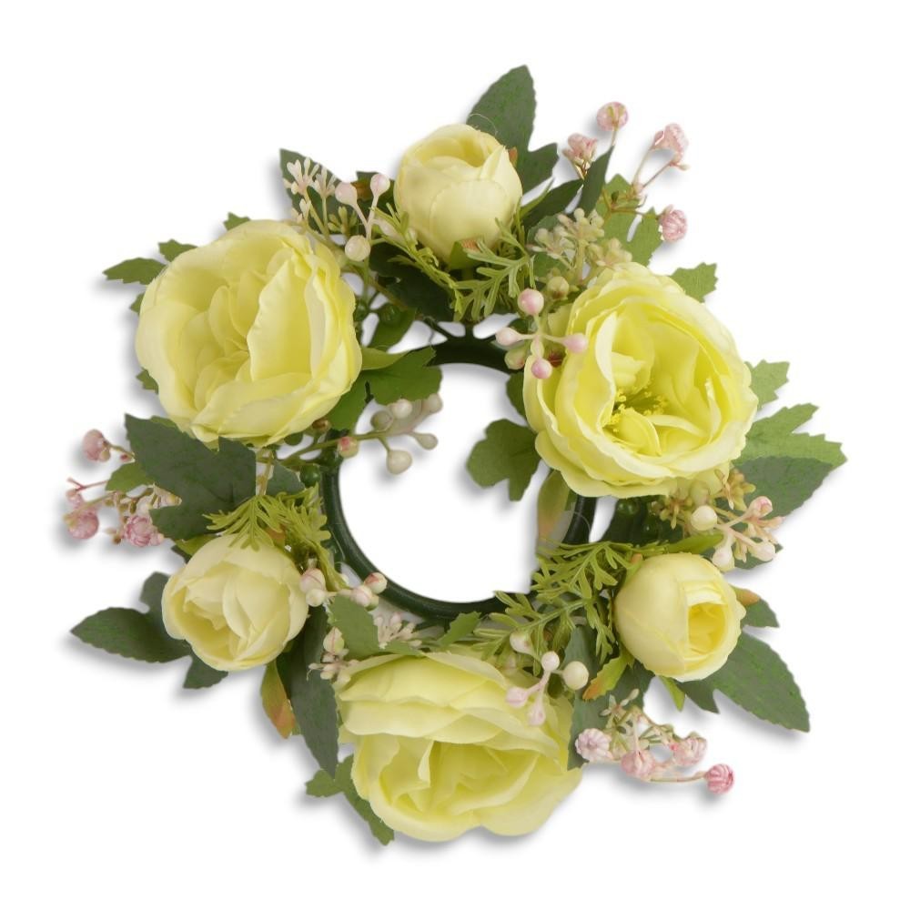 CORONCINA ROSA INGLESE CON GYPSO VERDE CHIARO