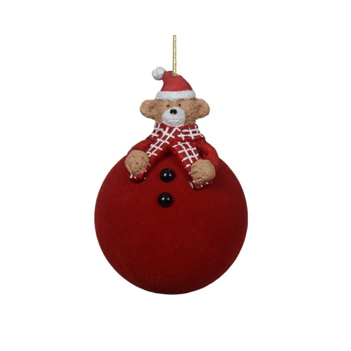 SFERA VETRO ROSSO CON ORSETTO D.8CM.