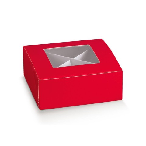 SCATOLA ROSSO 10X10X4CM LINO ROSSO CON DIVISORIO