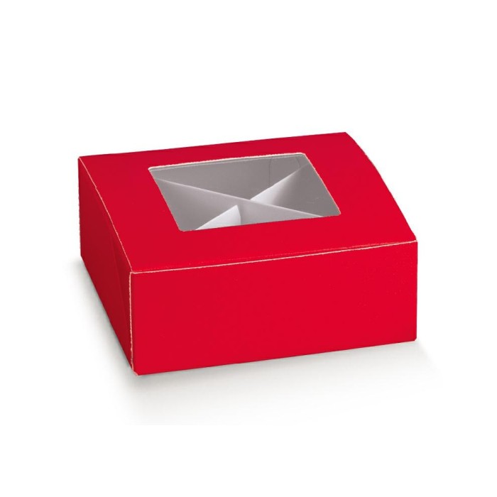 SCATOLA ROSSO 10X10X4CM LINO ROSSO CON DIVISORIO